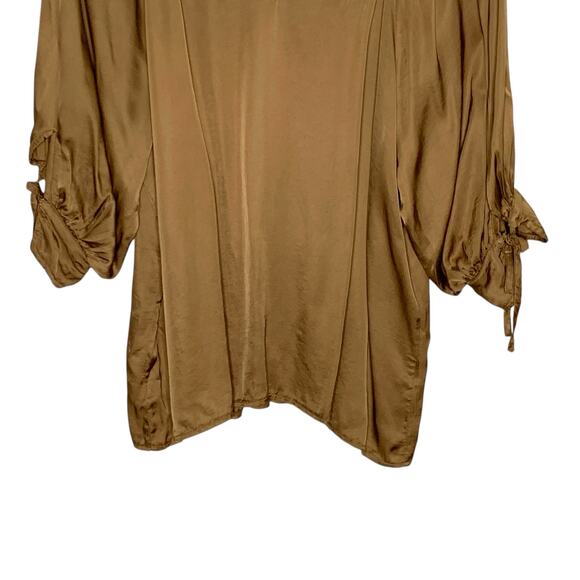 Sofia Made in Italy Brown Satin Flowy Peasant Blouse Boho OS Hippie Pleated - Picture 5 of 8